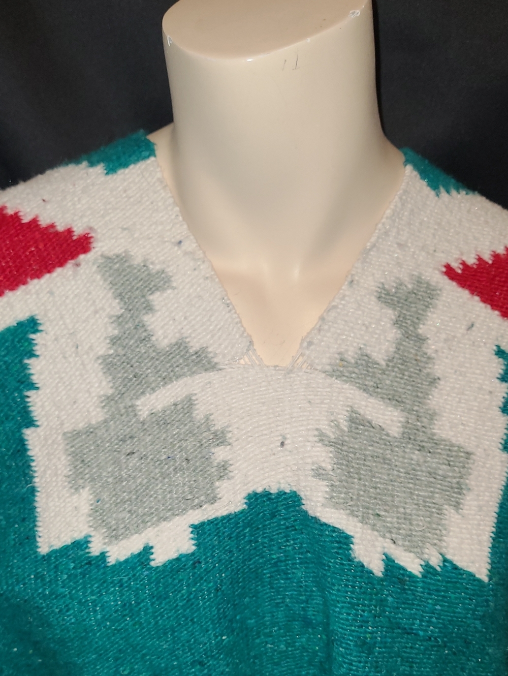 Teal Vintage Mexican Poncho - Picture 8 of 9